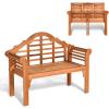 Giantex Outdoor Wood Bench, 4 Ft Foldable Eucalyptus Garden Bench, Two Person Loveseat Chair Solid with Curved Backrest and Armrest Ideal for Patio, Porch or Balcony (Teak)(Teak)