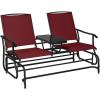 Giantex Patio Bench Glider Chair with Metal Frame, Center Tempered Glass Table, Outside Double Rocking Swing Loveseat for Porch, Garden, Poolside, Balcony, Lawn Rocker Outdoor Glider Bench(Gray)(Burgundy)