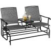 Giantex Patio Bench Glider Chair with Metal Frame, Center Tempered Glass Table, Outside Double Rocking Swing Loveseat for Porch, Garden, Poolside, Balcony, Lawn Rocker Outdoor Glider Bench(Gray)(Grey)