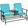 Giantex Patio Bench Glider Chair with Metal Frame, Center Tempered Glass Table, Outside Double Rocking Swing Loveseat for Porch, Garden, Poolside, Balcony, Lawn Rocker Outdoor Glider Bench(Gray)(Turquoise)