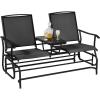 Giantex Patio Bench Glider Chair with Metal Frame, Center Tempered Glass Table, Outside Double Rocking Swing Loveseat for Porch, Garden, Poolside, Balcony, Lawn Rocker Outdoor Glider Bench(Gray)(Black)