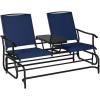 Giantex Patio Bench Glider Chair with Metal Frame, Center Tempered Glass Table, Outside Double Rocking Swing Loveseat for Porch, Garden, Poolside, Balcony, Lawn Rocker Outdoor Glider Bench(Gray)(Navy)