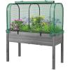 Giantex Raised Garden Bed with Cover, Wood Elevated Planter Box with Legs & Mini Greenhouse, Waterproof Sun-Protective PE Green House Cover, Outdoor Use for Fruit Vegetable Flower Herb (White+Gray)(Green+gray)