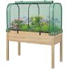 Giantex Raised Garden Bed with Cover, Wood Elevated Planter Box with Legs & Mini Greenhouse, Waterproof Sun-Protective PE Green House Cover, Outdoor Use for Fruit Vegetable Flower Herb (White+Gray)(Green+natural)