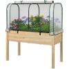 Giantex Raised Garden Bed with Cover, Wood Elevated Planter Box with Legs & Mini Greenhouse, Waterproof Sun-Protective PE Green House Cover, Outdoor Use for Fruit Vegetable Flower Herb (White+Gray)(White+natural)