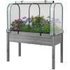 Giantex Raised Garden Bed with Cover, Wood Elevated Planter Box with Legs & Mini Greenhouse, Waterproof Sun-Protective PE Green House Cover, Outdoor Use for Fruit Vegetable Flower Herb (White+Gray)(White+gray)