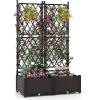 Giantex Raised Garden Bed with Lattice Trellis, Self-Watering Planter Box with Drain Hole for Vine Vegetable Herb Flower Fruit, Indoor Outdoor Standing Privacy Fence for Yard Porch Balcony(32″LX16″WX50″H)