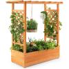 Giantex Raised Garden Bed with Trellis, Wood Planter Box with Roof & Side Trellis, Drain Holes, Elevated Raised Bed with Trellis for Climbing Plant and Pot Hanging, Indoor Outdoor Patio Balcony