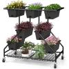 Giantex Rolling Raised Garden Bed w/ 7 Planter Boxes, Storage Baskets, Drainage Holes, 4 Lockable Casters, 3-Tier Freestanding Elevated Planter for Strawberry Vegetable Flower Herb