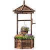 Giantex Rustic Wooden Wishing Well Planter with Hanging Bucket, Roof Shadow, Reinforced Rod, Wishing Wells for Outdoors Backyard Patio Garden Outside Decor