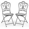 Giantex Set of 2 Patio Folding Chairs, Mosaic Bistro Chairs w/Backrest & Round Seat, Heavy-Duty Metal Frame, 330lbs Capacity, Outdoor Use for Porch Balcony Lawn(Black (Star Pattern))