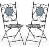 Giantex Set of 2 Patio Folding Chairs, Mosaic Bistro Chairs w/Backrest & Round Seat, Heavy-Duty Metal Frame, 330lbs Capacity, Outdoor Use for Porch Balcony Lawn(Multicolor (Floral Pattern))
