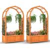 Giantex Set of 2 Raised Garden Bed with Arch Trellis, for Climbing Vine Flower Vegetable, Wood Planter Box with Liner & Drainage Design, Outdoor Plant Container for Yard Balcony (33″x14″x58″)(2)