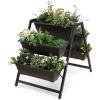 Giantex Set of 2 Vertical Raised Garden Bed, 5 Planter Boxes Container w/Drainage Holes, 31″ H Freestanding Heavy-Duty Metal Frame, Indoor Outdoor Raised Bed for Vegetables Herbs Flowers to Grow(1)
