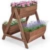 Giantex Vertical Raised Garden Bed, 3 Wood Planter Boxes for Flower Vegetable Fruit Herb, Freestanding Garden Planter with Drain Holes, Elevated Raised Beds for Indoor Outdoor Lawn Patio Yard, Brown(26″x29″x29″)