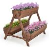 Giantex Vertical Raised Garden Bed, 3 Wood Planter Boxes for Flower Vegetable Fruit Herb, Freestanding Garden Planter with Drain Holes, Elevated Raised Beds for Indoor Outdoor Lawn Patio Yard, Brown(44″x36″x 35″)