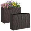 Giantex Wicker Raised Garden Bed with Wheels, 38”x12”x14”, Rectangular Garden Planter Box w/PE Rattan, Liner Fabric, Wicker Patio Elevated Raised Bed for Vegetable Flower Herb Porch Balcony(2)