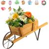 Giantex Wood Wagon Planter, Small Wheelbarrow Wagon Cart, Indoor & Outdoor Decorative Raised Bed W/ 9 Magnetic Accessories, Flower Pot Wheelbarrow Cart for Garden Backyard (Red)(Walnut)