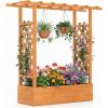 Giantex Wooden Raised Garden Bed with Trellis & Hanging Roof, Fir Wood Planter Box, 45” Freestanding Elevated Garden Bed for Outdoor Climbing Plants Vegetables Flowers, Patio & Balcony, Orange(Orange)