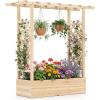 Giantex Wooden Raised Garden Bed with Trellis & Hanging Roof, Fir Wood Planter Box, 45” Freestanding Elevated Garden Bed for Outdoor Climbing Plants Vegetables Flowers, Patio & Balcony, Orange(Natural)