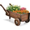 Giantex Wooden Wagon Planter Box, Decorative Wagon Cart with Wheels, Handles, Drainage Hole, Flower Planter Pot Stand, Rustic Flowerpot Planter, Indoor & Outdoor Garden Patio Balcony