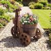 Giantex Wooden Wagon Planter with Wheels, Rustic Wood Plant Stand with Drainage Hole for Flowers Herbs Vegetables, Indoor Outdoor Decorative Garden Flower Cart for Patio Backyard Balcony (1)(1)