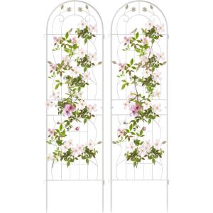 Giantex 2 Pack Garden Trellis, 5.9 FT Tall Galvanized Steel Trellis for Climbing Plants Outdoor for Patio Lawn Wall Decor, Plant Trellis for Vine Cucumber Tomato Flower Clematis Roses, White(White)