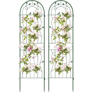 Giantex 2 Pack Garden Trellis, 5.9 FT Tall Galvanized Steel Trellis for Climbing Plants Outdoor for Patio Lawn Wall Decor, Plant Trellis for Vine Cucumber Tomato Flower Clematis Roses, White(Green)
