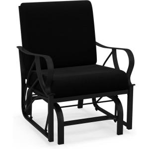Giantex 2-Pack Outdoor Glider, Patio Rocking Chair with Thick Cushion, Sturdy Metal Frame, Curved Armrest, Ergonomic Design, Single-Person Glider Chair for Garden, Yard, Porch Rocker, Black(Black)