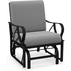 Giantex 2-Pack Outdoor Glider, Patio Rocking Chair with Thick Cushion, Sturdy Metal Frame, Curved Armrest, Ergonomic Design, Single-Person Glider Chair for Garden, Yard, Porch Rocker, Black(Grey)
