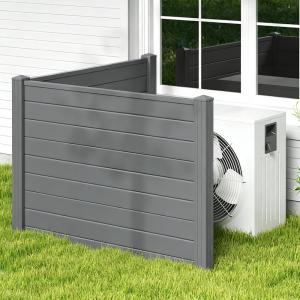 Giantex 3 Panels Air Conditioner Fence, 48”W x 36”H Outdoor Privacy Screen with Metal Stakes, No-Dig Decorative Trash Can Enclosure, PP Freestanding Fences for Garden Lawn AC Unit Pool Pump, White(Gray)