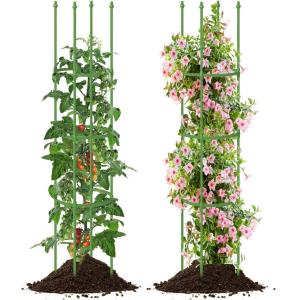 Giantex 3-Pack Tomato Cages, 60”Hx20” PE-Coated Metal Plant Cages & Supports w/Adjustable Height, 2-in-1 Round Trellis for Climbing Flower Vegetable Fruit, Potted Plant(12”Dia x 57”H (Pack of 2))
