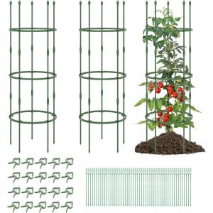 Giantex 3-Pack Tomato Cages, 60”Hx20” PE-Coated Metal Plant Cages & Supports w/Adjustable Height, 2-in-1 Round Trellis for Climbing Flower Vegetable Fruit, Potted Plant(20”Dia x 60”H (Pack of 3))