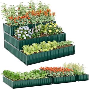 Giantex 3-Tier Raised Garden Bed, 47″ x47x24 Heavy-Duty Metal Outdoor Planter Box w/Open-Ended Base, Elevated Planter Box for Vegetable Fruit Flower Herb, Patio Backyard Raised Bed Kit (Green,1)(Green)