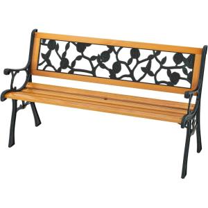 Giantex 49.5″ 3-Person Outdoor Bench with Floral Pattern Backrest, Slatted Seat, 470 Lbs Weight Capacity, Curved Armrests, Cast Iron Metal Bench for Park, Outside, Patio, Porch, Yard, Garden