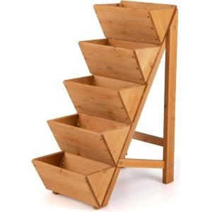 Giantex 5-Tier Wooden Vertical Raised Garden Bed, Freestanding Plant Stand with Legs for Herbs Vegetables Fruits, Indoor Outdoor Tiered Wood Planter Box Flower Rack for Patio, Balcony & Yard(1)