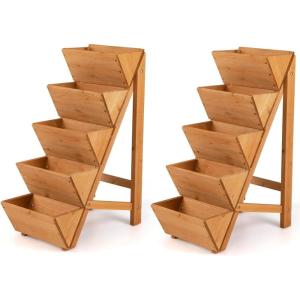 Giantex 5-Tier Wooden Vertical Raised Garden Bed, Freestanding Plant Stand with Legs for Herbs Vegetables Fruits, Indoor Outdoor Tiered Wood Planter Box Flower Rack for Patio, Balcony & Yard(2)