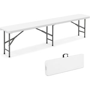 Giantex 6 FT Plastic Folding Bench, HDPE Portable Seat w/Metal Legs, Fold-in-Half Outdoor Bench for Picnic, Garden, Camping, Party Sport Events, 1320 lbs Capacity, No Assembly (1, White)(White)
