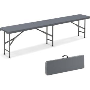 Giantex 6 FT Plastic Folding Bench, HDPE Portable Seat w/Metal Legs, Fold-in-Half Outdoor Bench for Picnic, Garden, Camping, Party Sport Events, 1320 lbs Capacity, No Assembly (1, White)(Grey)