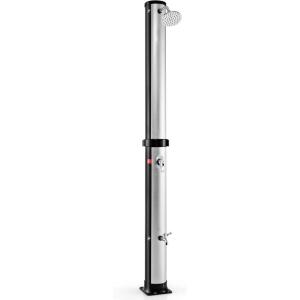 Giantex 7.2 FT 10 Gallon 2-Section Solar-Heated Outdoor Shower, Pool Shower W/Free-Rotating Shower Head, Foot Tap Spigot, Faucet, Temperature and Pressure Adjustment for Backyard, Garden, Beach Spa(Black+Silver)