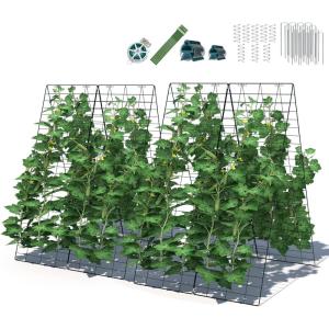 Giantex 8 Panels Cucumber Trellis, A-Frame Garden Trellis for Plant Climbing, Greenhouse Vegetable Fruit Grow Support with 18 Clips, 16 Ground Stakes, 8 Spiral Connectors, 12 Cable Tie, Twist Tie(8 Panels-47″x68″)