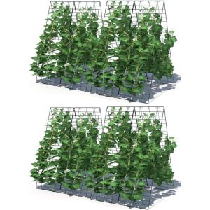 Giantex 8 Panels Cucumber Trellis, A-Frame Garden Trellis for Plant Climbing, Greenhouse Vegetable Fruit Grow Support with 18 Clips, 16 Ground Stakes, 8 Spiral Connectors, 12 Cable Tie, Twist Tie(16 Panels-47″x136″)