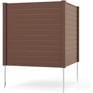 Giantex Air Conditioner Fence 2 Panels – 48”W x 48”H Outdoor Privacy Screen with Upgraded Metal Stakes, PP Trash Can Enclosure, Decorative Garden Fences for Patio Lawn AC Unit Pool Pump, Gray(Brown)