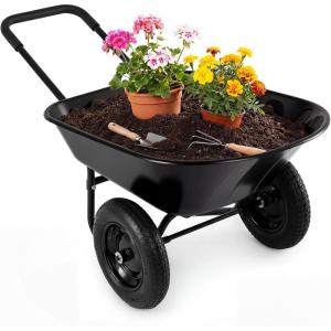 Giantex Dual-Wheel Garden Cart, 330LBS Heavy Duty Wheelbarrow, 2 Wheel Wagon Utility Cart for Outdoor Yard Lawn Gardening Construction Use, Light Green(Black)