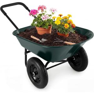 Giantex Dual-Wheel Garden Cart, 330LBS Heavy Duty Wheelbarrow, 2 Wheel Wagon Utility Cart for Outdoor Yard Lawn Gardening Construction Use, Light Green(Dark Green)