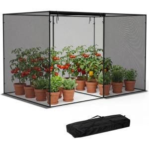 Giantex Garden Crop Cage, 10 x 6.5 x 6.5 ft Plant Netting Cover w/Zipper Doors, 6 Ground Stakes & Carrying Bag, Portable Plant Protection Tent w/Metal Frame for Vegetables, Flowers, Raised Garden Beds