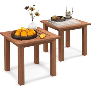 Giantex Hardwood Outdoor Side Table – All-Weather Patio Square End Table with Slatted Tabletop, Small Coffee Bistro Table for Outdoor, Indoor, Garden, Poolside and Balcony, Natural (1)(2)