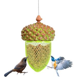 Giantex Metal Acorn Bird Feeder, Outdoor Hanging Food Dispenser with Stainless Steel Wire and Iron Grid, Wild Bird Feeder Hanging House Seed Feeder for Garden Yard, Outside Decoration (Green)(Green)