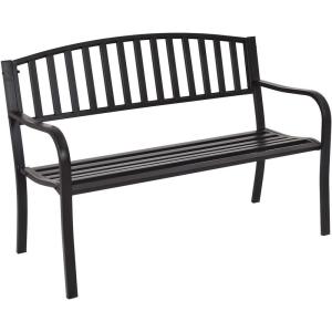 Giantex Outdoor Bench, 50” Patio Garden Bench with Steel Frame, Slat Design, 500 Lbs Weight Capacity, Patio Seating Bench for Porch, Backyard, Poolside, Outside Decor Furniture, Park Loveseat, Black(50″x23.6″x34.2″)