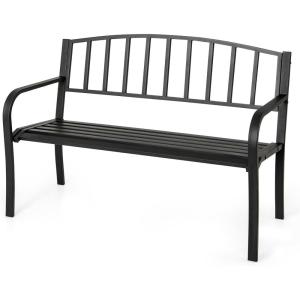 Giantex Outdoor Bench, 50” Patio Garden Bench with Steel Frame, Slat Design, 500 Lbs Weight Capacity, Patio Seating Bench for Porch, Backyard, Poolside, Outside Decor Furniture, Park Loveseat, Black(50″x23″x33.5″)